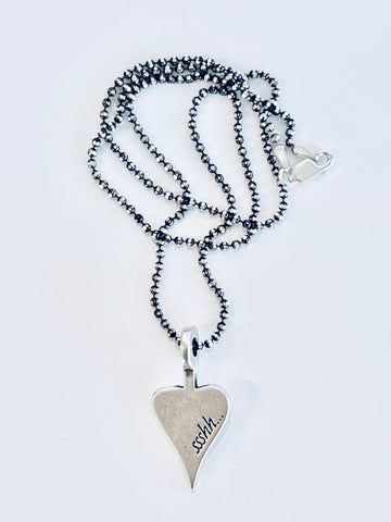 Peaceful Heart / Black Diamond Cut Sliver Chain Necklace