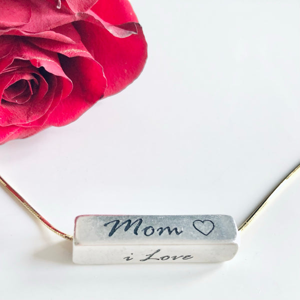 "I Love You So Much Mom" 14K Gold Plated Chain Engraved Necklace.